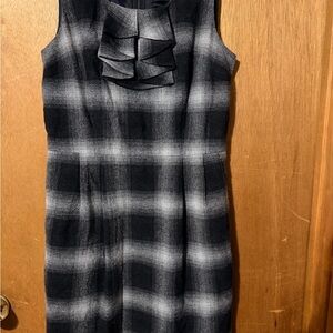 LOFT Black and Gray Plaid Sleeveless Dress